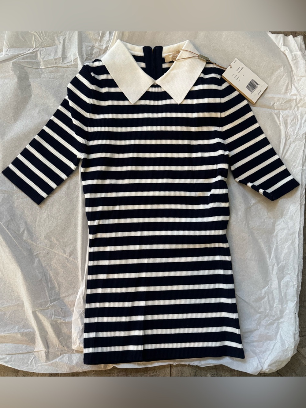 NWT Michael Kors Collection Striped Polo Top – Maritime Navy/White – XS